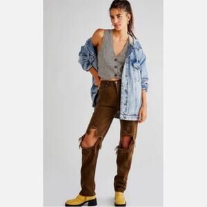 Free People We the Free The Lasso Distressed Straight-leg Jeans Brown 25